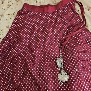 Purple Mirror Work Lehenga Skirt